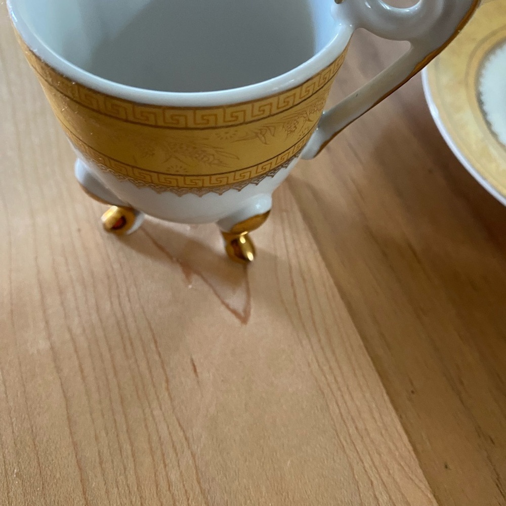 Vintage Porcelain Demitasse Elegant Gold White Footed Mini Teacup Saucer Set - Picture 11 of 15